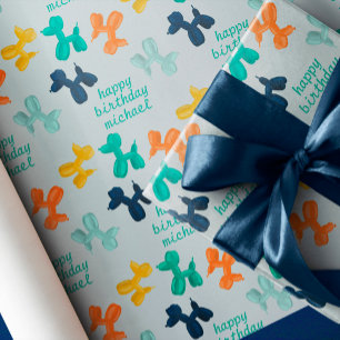 Papel De Regalo Patrón de globo de perro Nombre personalizado Niño
