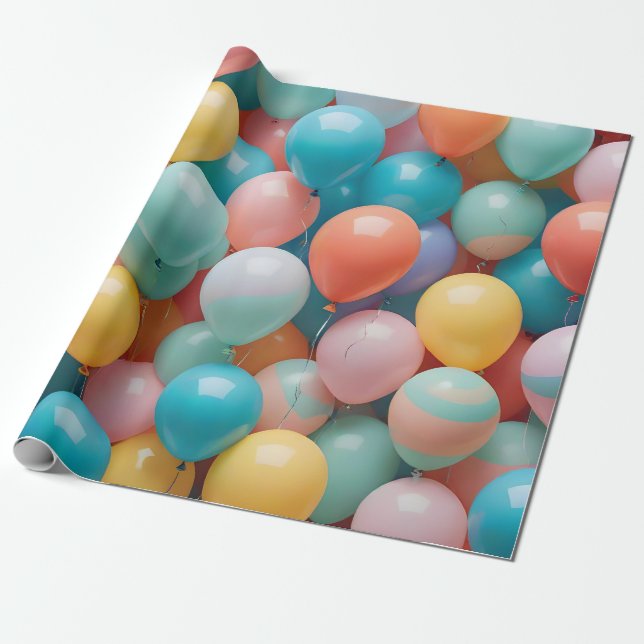 Papel De Regalo Patrón de globos de fiesta coloridos  (Desenrollado)