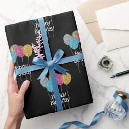 Papel De Regalo Patrón de globos Purpurina de cumpleaños