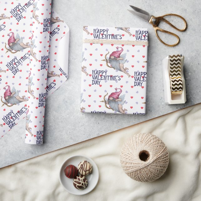 Papel De Regalo Patrón de Gnome Cupido de San Valentín gracioso (Artesanía)