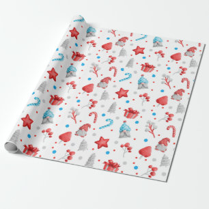 Papel De Regalo Patrón de gnomos, estrellas, bastones y árboles