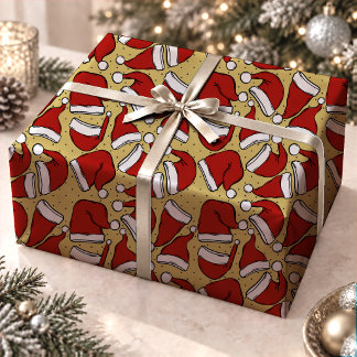 Papel De Regalo Patrón de Gorro de Santa Antiguo Retro Amarillo Li