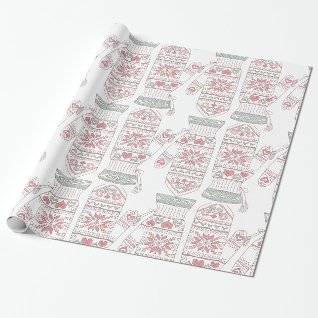 Papel De Regalo Patrón de guantes de Navidades de punto (Desenrollado)