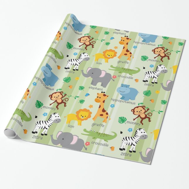 Papel De Regalo Patrón de guardería de animales salvajes (Desenrollado)