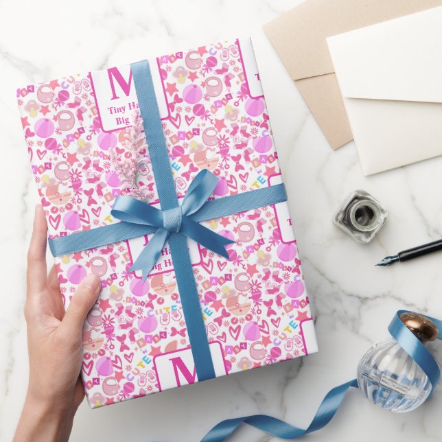 Papel De Regalo Patrón de guardería de bebé rosada personalizado (Regalar)