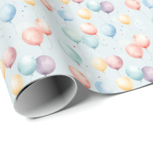 Papel De Regalo Patrón de guardería de globos pastel, arcoíris sua