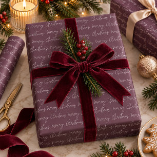 Papel De Regalo Patrón de guión de Burgundy Ciruela Feliz Navidad
