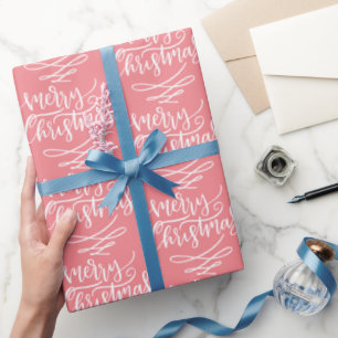 Papel De Regalo Patrón de guión navideño de moras rosadas festivas