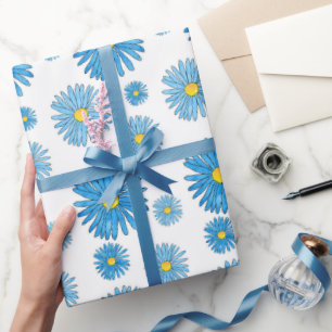Papel De Regalo Patrón de guirnalda de aster con acuarela azul y b