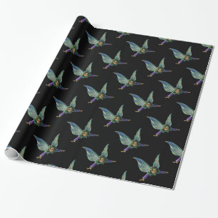 Papel De Regalo Patrón de Hada de Fantasía sobre Negro
