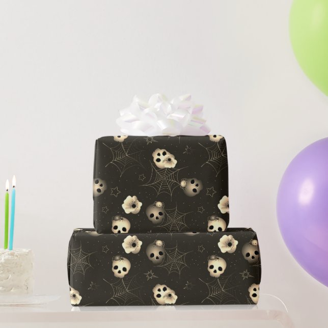 Papel De Regalo Patrón de Halloween blanco y negro (Regalos de fiesta)