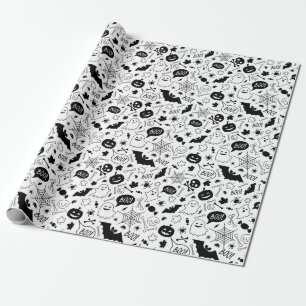 Papel De Regalo Patrón de Halloween blanco y negro