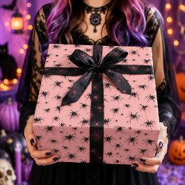Papel De Regalo Patrón de Halloween de Araña Negra Rosa Espeluznan