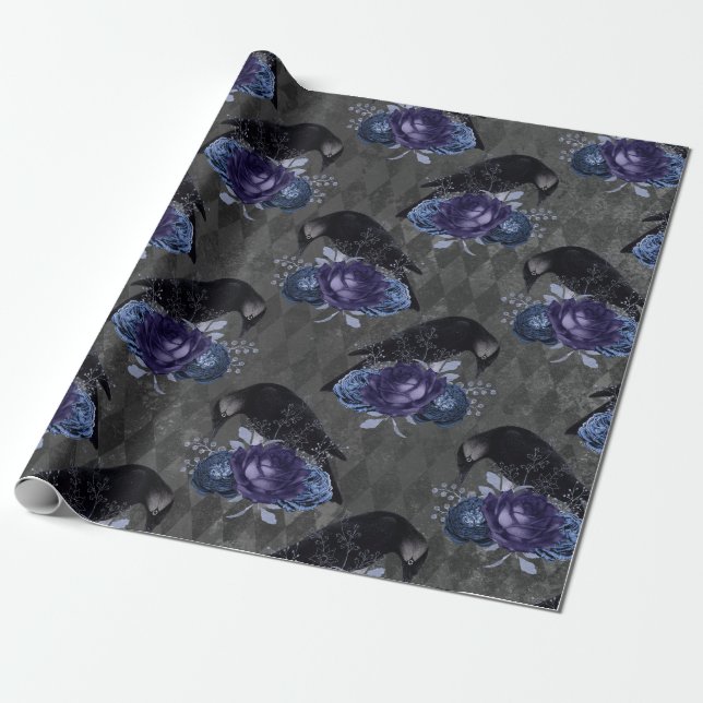 Papel De Regalo Patrón de Halloween de barrido floral gótico (Desenrollado)