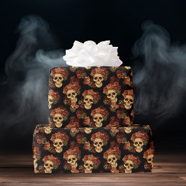 Papel De Regalo Patrón de Halloween de Black Rose Black Skull