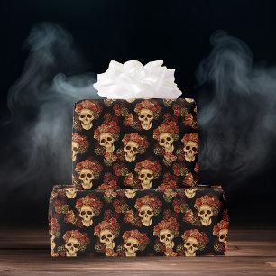 Papel De Regalo Patrón de Halloween de Black Rose Black Skull
