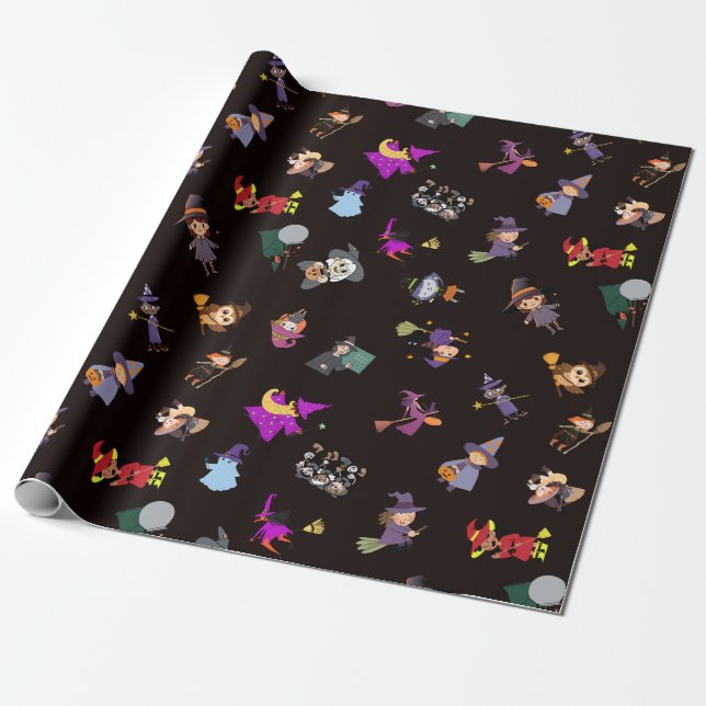 Papel De Regalo Patrón de Halloween de brujas (Desenrollado)