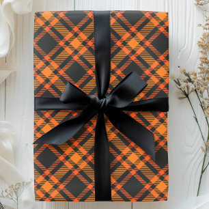Papel De Regalo Patrón de Halloween de Cuadros Escoceses Negro y N