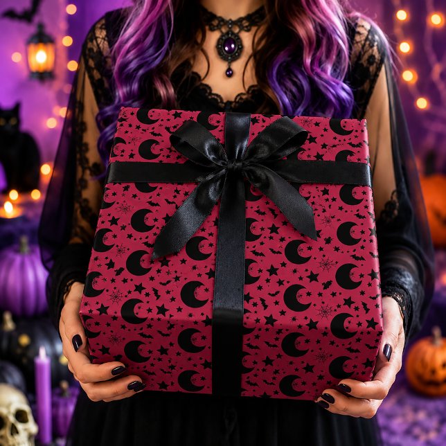 Papel De Regalo Patrón de Halloween de Luna Creciente Celestial Ro (Subido por el creador)