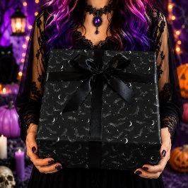 Papel De Regalo Patrón de Halloween de Murciélagos Negros Góticos