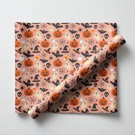 Papel De Regalo Patrón de Halloween de naranja negra estacional es