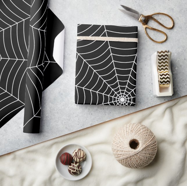 Papel De Regalo Patrón de Halloween de telaraña blanca negra (Artesanía)