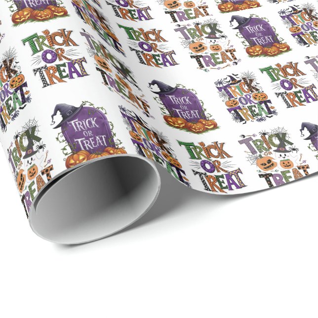 Papel De Regalo Patrón de Halloween de truco o truco moderno (Esquina del rollo)