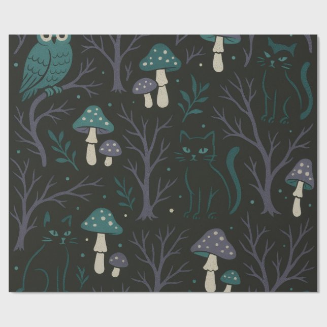 Papel De Regalo Patrón de Halloween del bosque encantado (Superficie plana)