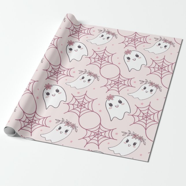 Papel De Regalo Patrón de Halloween Fantasma y Spiderweb (2) (Desenrollado)