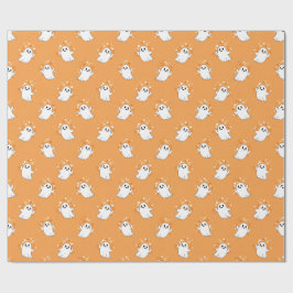 Papel De Regalo Patrón de Halloween Naranja Fantasmas Lindos