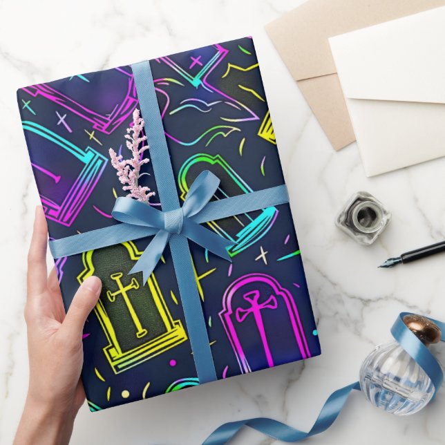 Papel De Regalo Patrón de Halloween Neon (Regalar)