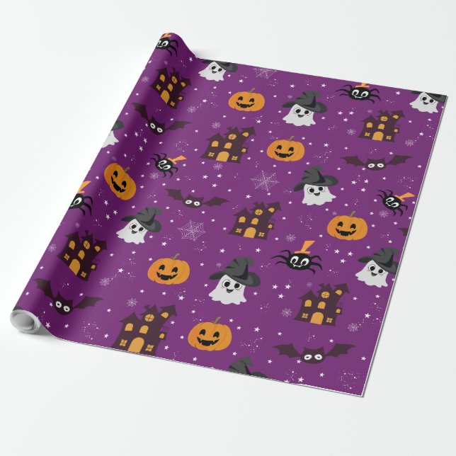 Papel De Regalo Patrón de Halloween Púrpura (Desenrollado)