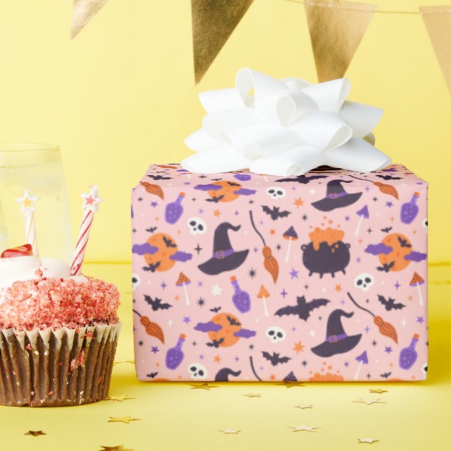 Papel De Regalo Patrón de Halloween púrpura y rosa (Fiesta de cumpleaños )