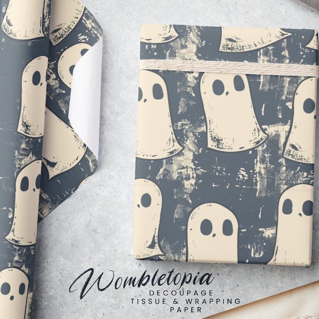 Papel De Regalo Patrón de Halloween Retro Grunge Ghosts (Subido por el creador)