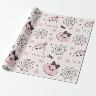 Papel De Regalo Patrón de Halloween rosa kawaii con fantasma, cala
