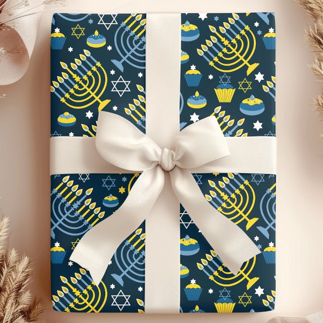 Papel De Regalo Patrón de Hanukkah Menorah y Sukkot festivos (Subido por el creador)
