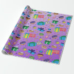 Papel De Regalo Patrón de Hanukkah púrpura<br><div class="desc">Papel de envolvimiento del patrón Hanukkah púrpura</div>