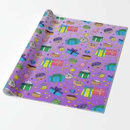 Papel De Regalo Patrón de Hanukkah púrpura