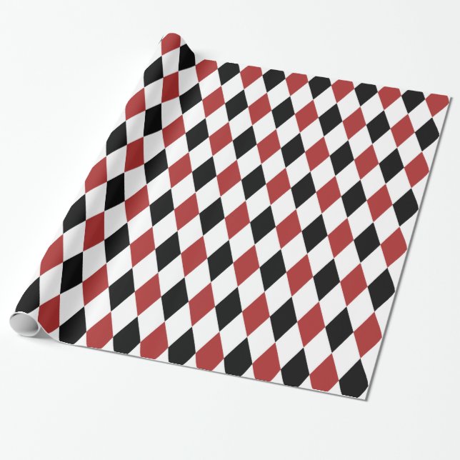 Papel De Regalo Patrón de Harlequin negro y borgoñoso (Desenrollado)