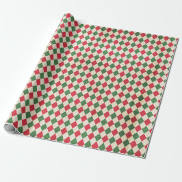 Papel De Regalo Patrón de Harlequin Verde Rojo con problemas