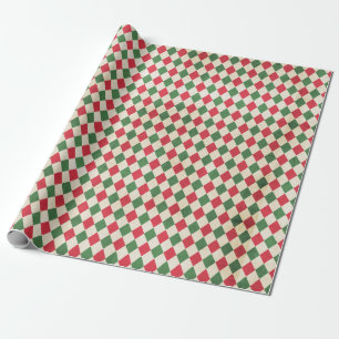 Papel De Regalo Patrón de Harlequin Verde Rojo con problemas