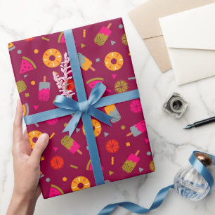 Papel De Regalo Patrón de helado de verano color magenta