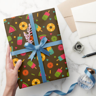 Papel De Regalo Patrón de helado de verano colorido marrón