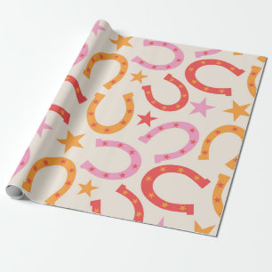 Papel De Regalo Patrón de herraduras retro con estrellas en naranj
