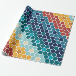 Papel De Regalo Patrón de hexágono de mosaico retro-floral colorid