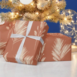 Papel De Regalo Patrón de hierba de Pampas floral de terracota