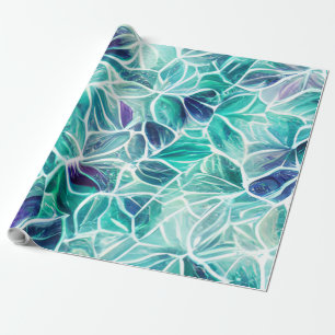 Papel De Regalo Patrón de hoja azul de joyas