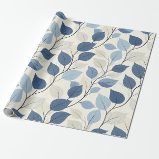 Papel De Regalo Patrón de hoja azul y beige del Pastel suave