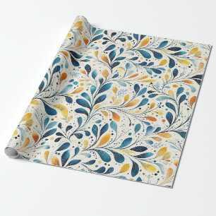 Papel De Regalo Patrón de hoja botánica Navy Teal Amber