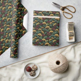 Papel De Regalo Patrón de hoja de Ginkgo Burgundy Verde azulado 